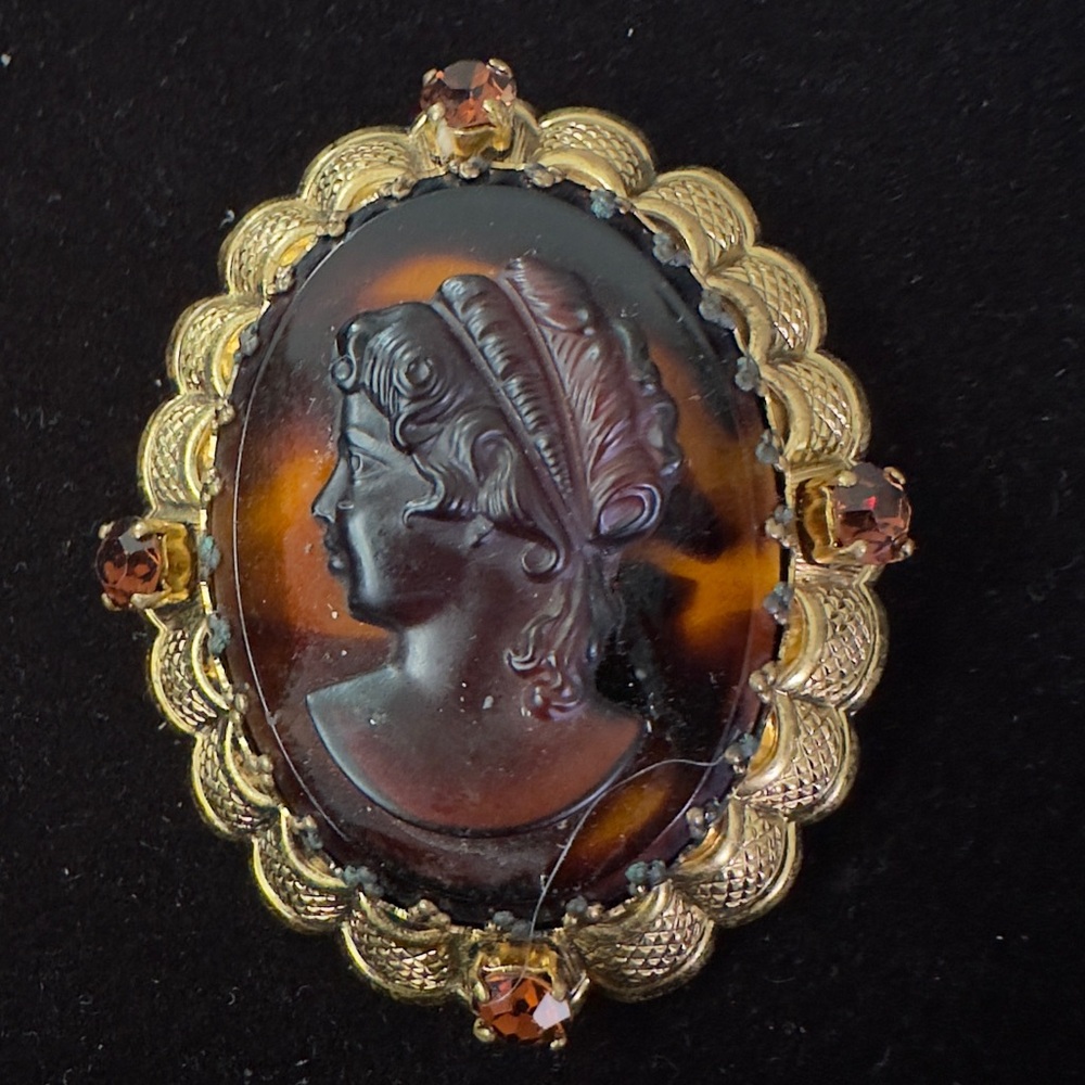 Vintage Cameo Brooch with Gold Accents